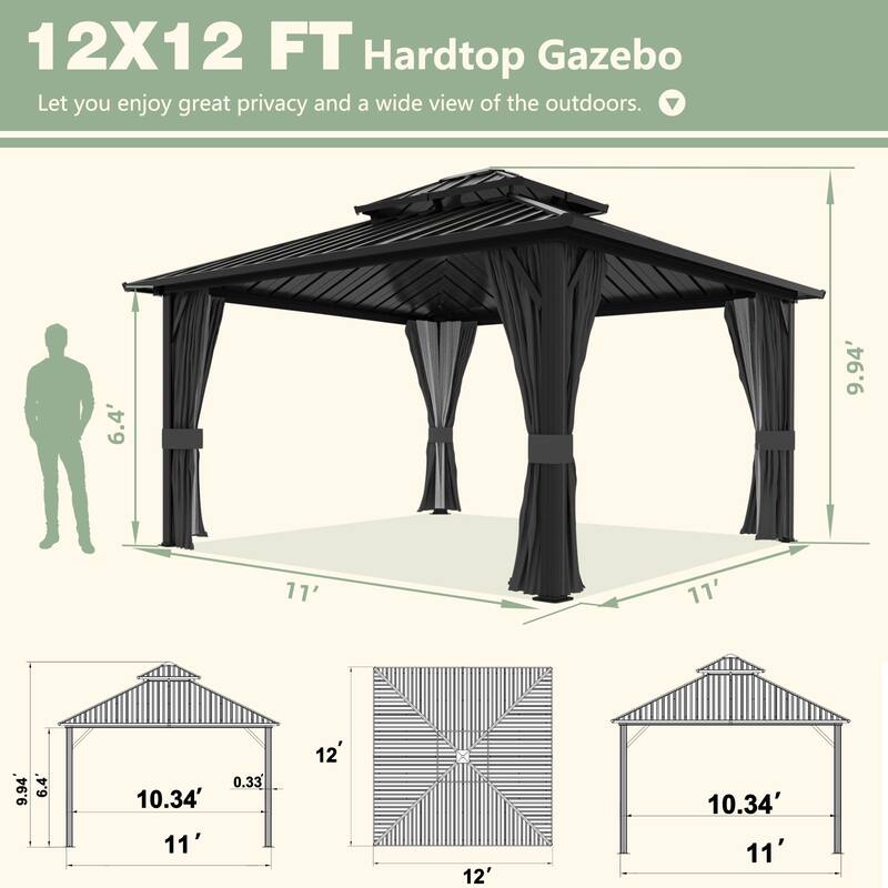 VEIKOUS Outdoor Aluminum Double Hardtop Gazebo Pergolas for Patio Lawn and Garden