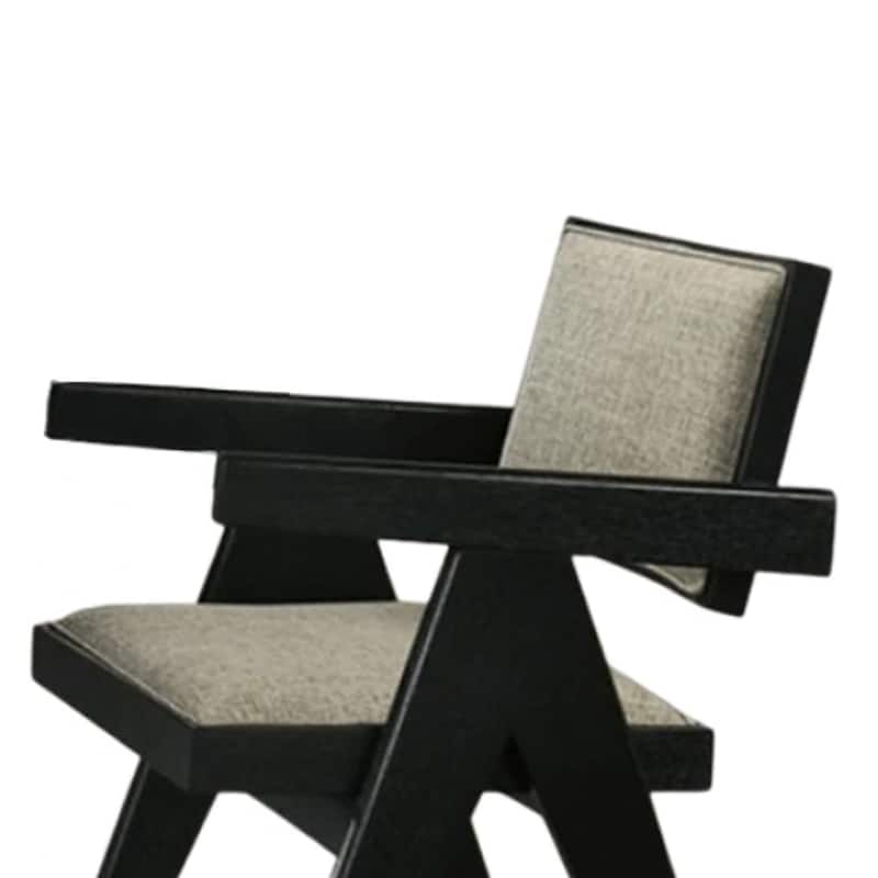Toty Dining Armchair Set of 2, Curved Arms, Angled Rear Legs, Gray Fabric