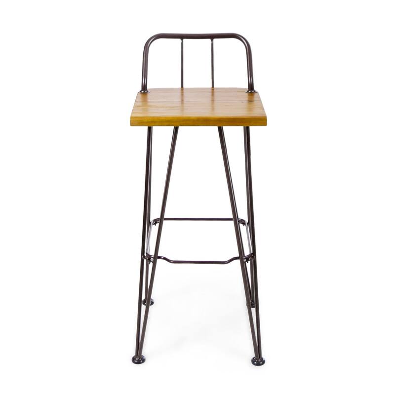 Oaks Aura 30-inch Modern Wood and Metal Patio Stool, Industrial Farmhouse Style Barstools, Set of 2