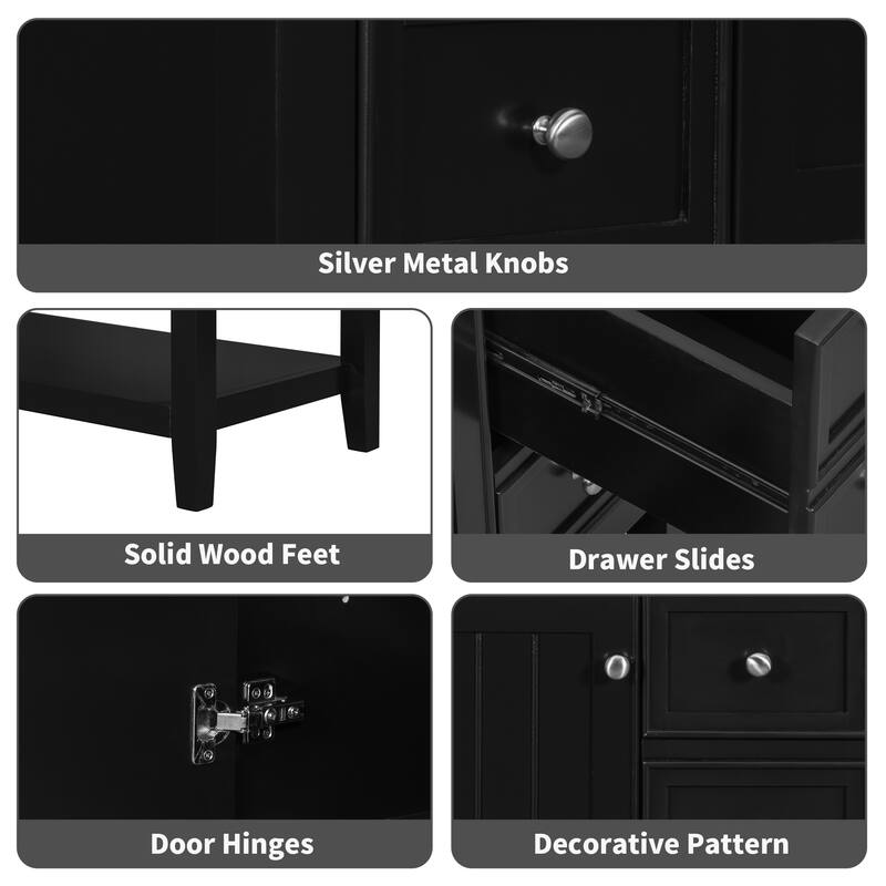 36" Bathroom Vanity with Sink Combo, One Cabinet and Three Drawers, Solid Wood and MDF Board