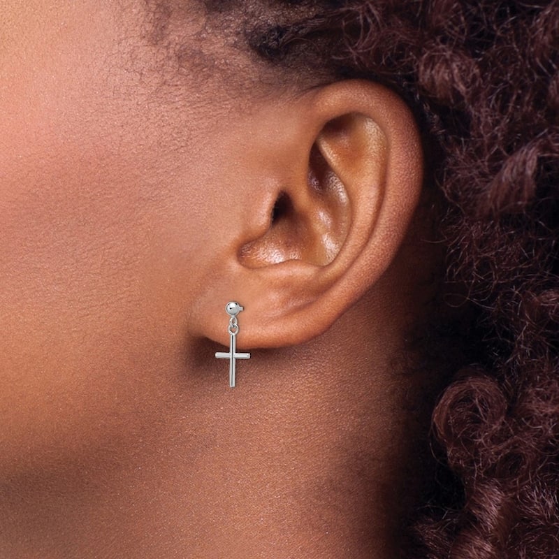 Curata 14k White Gold 16x7.5mm Post Long Drop Cross Dangle Earrings