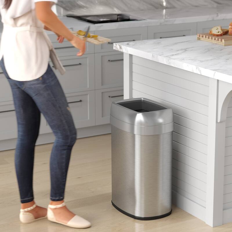 iTouchless 13 Gal Stainless Steel Oval Open Top Trash Can with Filters
