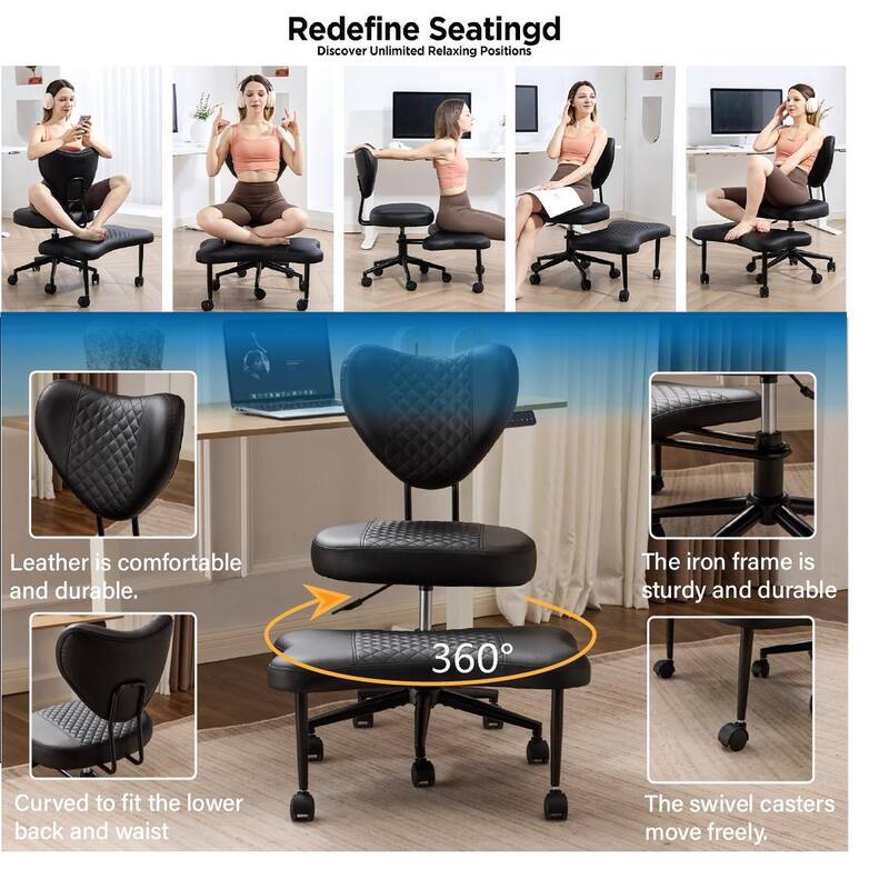 Meditation chair, an ergonomic cross-legged seating chair, with lumbar support and a height-adjustable seat cushion
