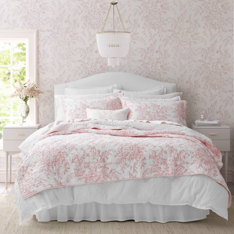 Laura Ashley Bedford Pink Cotton Revisable Quilt Set On Sale Bed