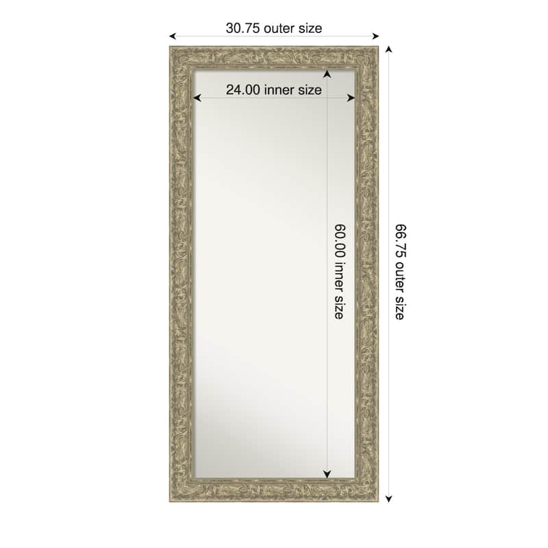 Luxe Non-Beveled Framed Full-Length Floor Leaner Mirror - 31 x 67 in - Luxe Antique Silver