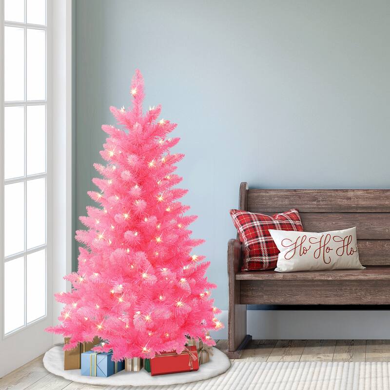 Puleo International 4' Pre-Lit Fashion Pink Pine Artificial Christmas Tree
