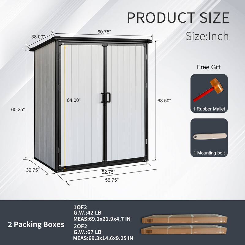 5x3FT Outdoor Storage Shed Waterproof Resin Cabinet with Lockable Doors