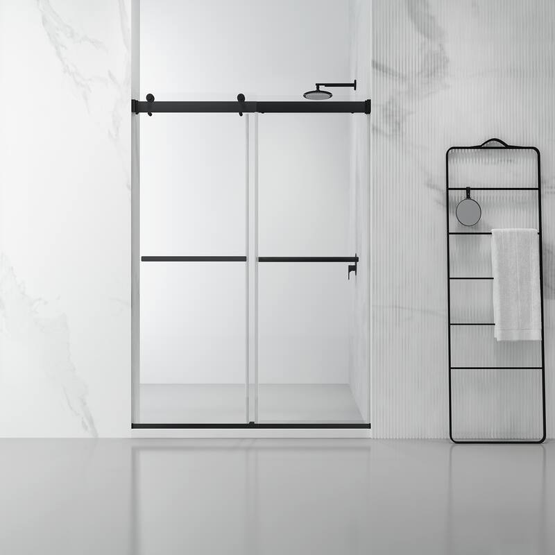 Spezia 56"W x 76"H Sliding Frameless Shower Door in Matt Black