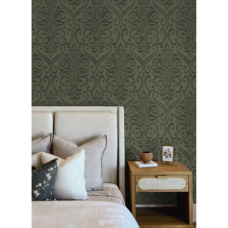 Chesapeake Adavu Dark Green Damask Wallpaper