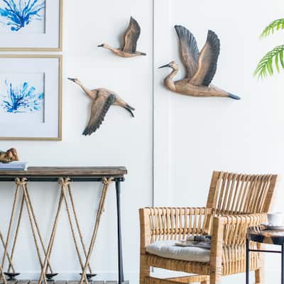 Handcrafted Pine Wood Swan Wall Ornaments Set of 3