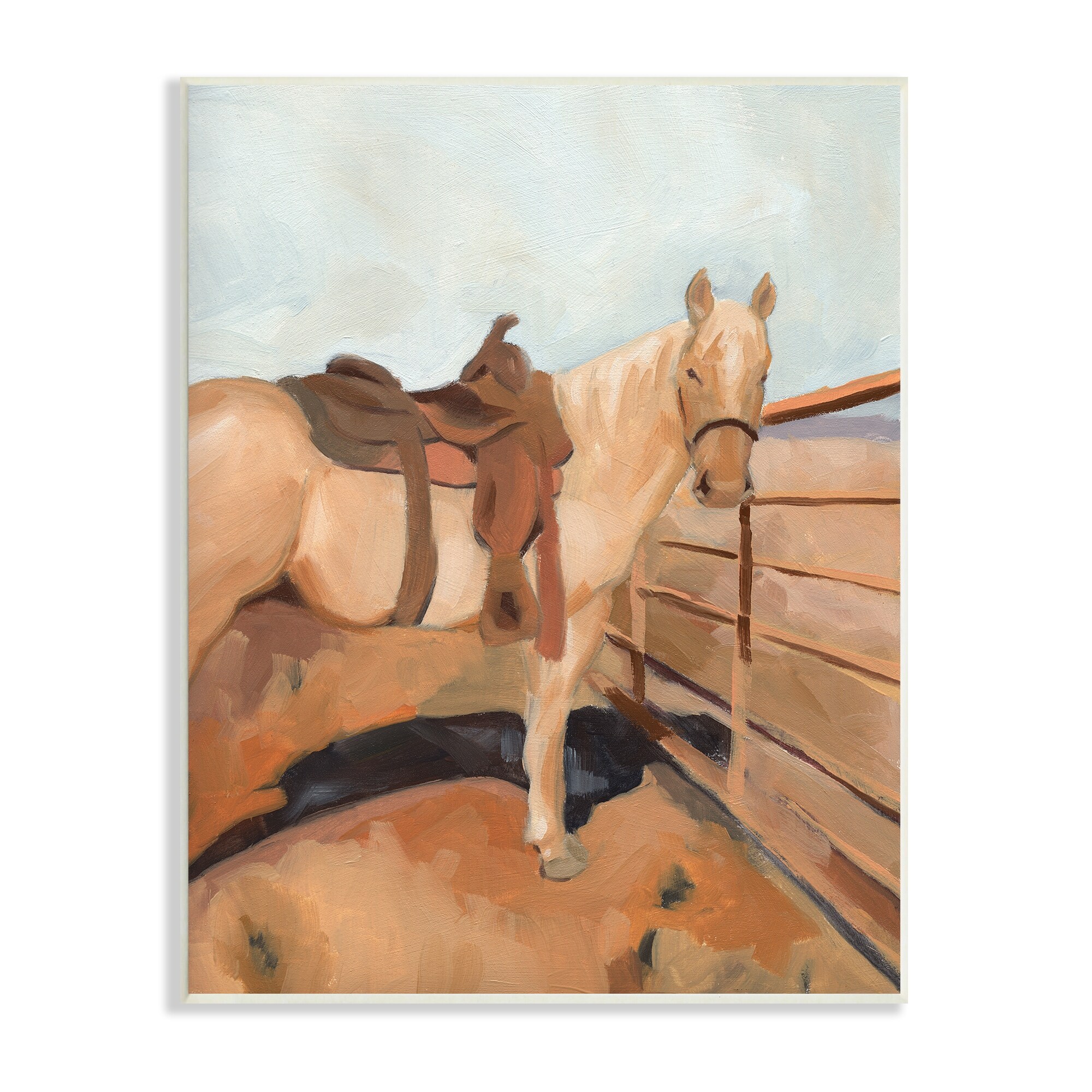 Stupell Saddled Horse Southwestern Field Farm Fence Orange-image