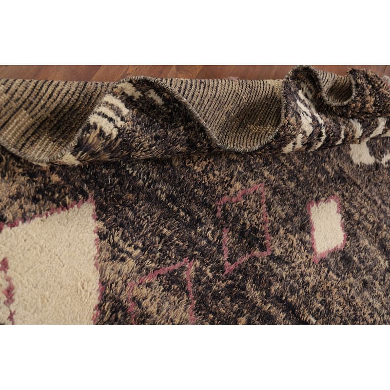 Brown Plush Moroccan Area Rug Hand-Knotted Living Room Wool Carpet - 9'0" x 12'5"
