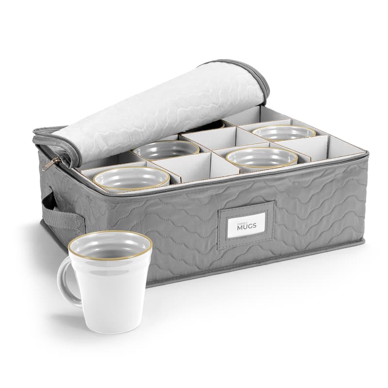 12 Mug Coffee Mug/Glass Quilted Box - 13 in x 16 in x 6 in - Grey