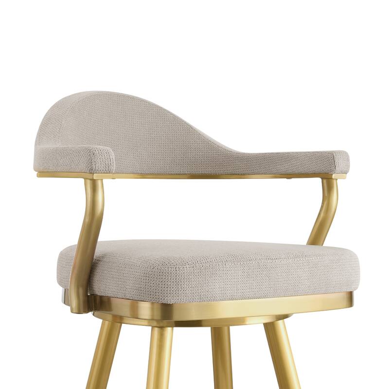 Justy Swivel Counter Stool Chair, Gold Steel Legs, Taupe Polyester