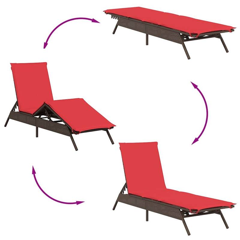 vidaXL Sun Lounger with Cushion Chaise Lounge Poly Rattan Brown/Gray/Black - 9.1 x 31.0 x 13.2