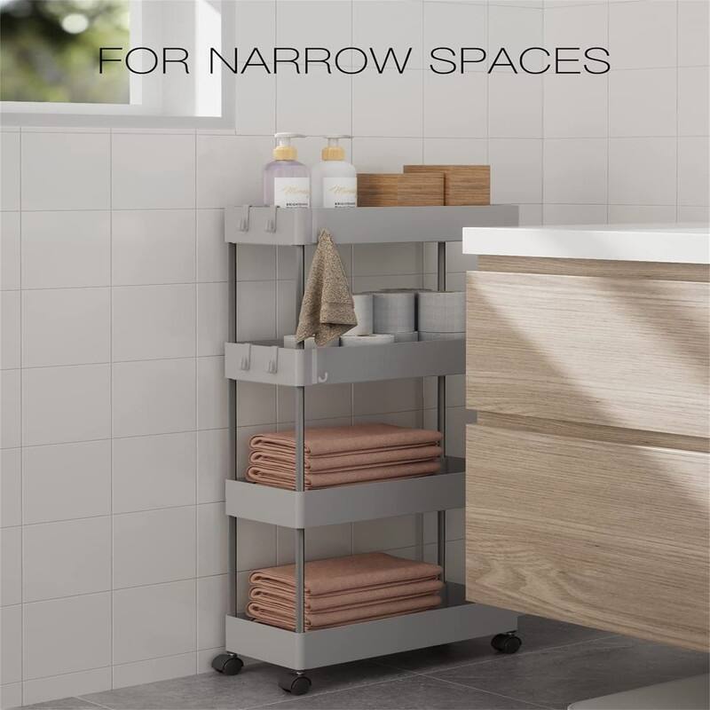 Slim Storage Cart with Wheels 4 Tier Bathroom Storage Organizer Rolling Utility Cart - 15.7"D x 7.1"W x 35.9"H