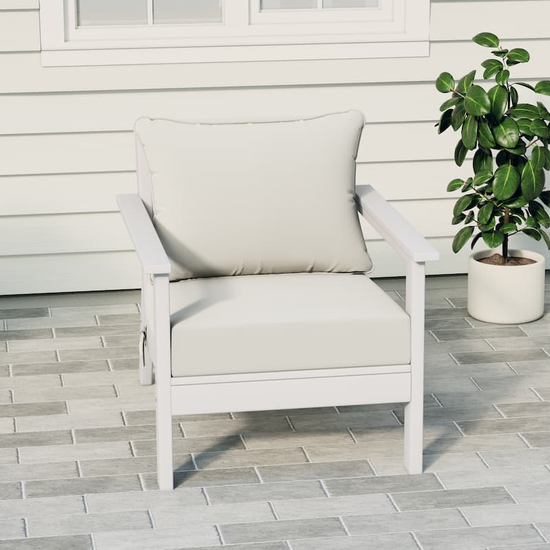 Birchwood All Weather HDPE Outdoor Patio Deep Seating White Club Chair With Cushions (1-Piece)