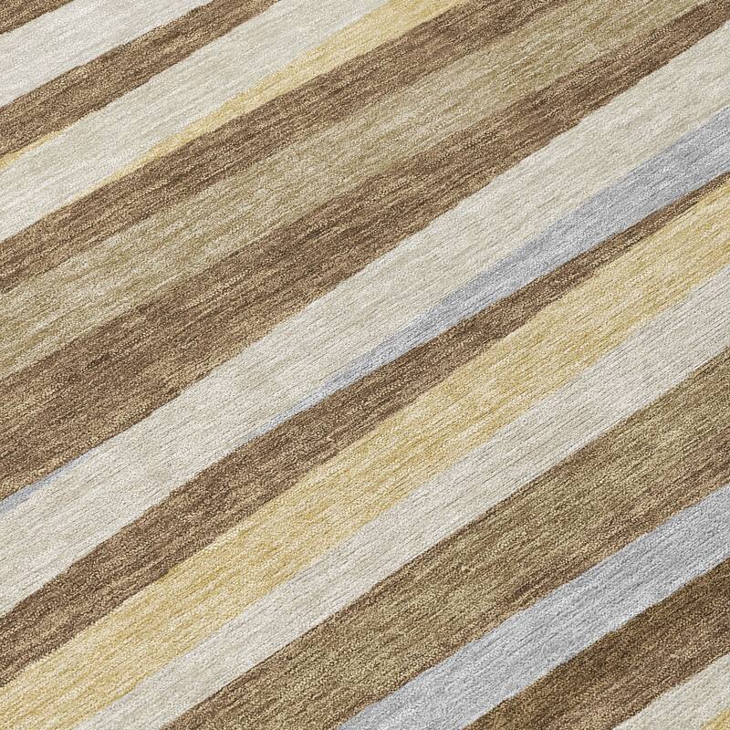 Machine Washable Indoor/ Outdoor Modern Stripes Chantille Rug
