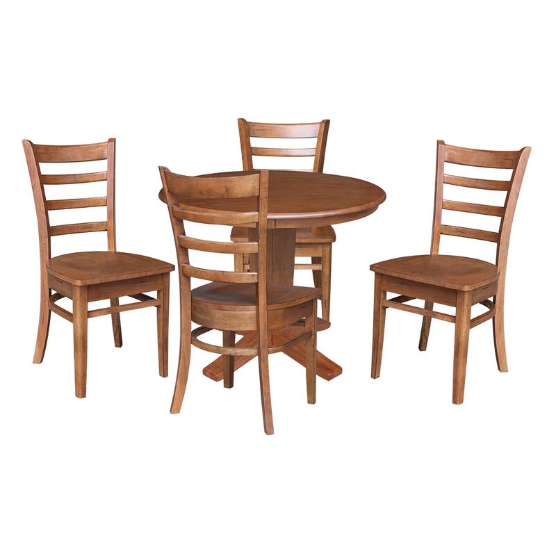 36 in Solid Wood Round Top Pedestal Dining Table with 4 Dining Chairs - Distressed Oak