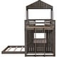 preview thumbnail 16 of 20, Farmhouse Design Twin Over Full Wood Bunk Bed,House Design Bed with Roof and Guardrails,Built-In 3-Step Ladder