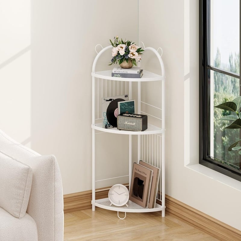 3 Tier Corner Bathroom Shelf Metal Short Corner Stand Shelf - White