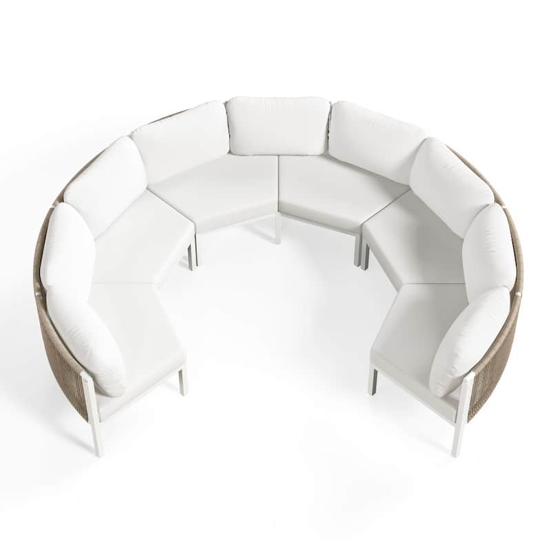 Outdoor Patio Furniture PE Rattan Wicker Half Round Curved Sofa Sectional Set