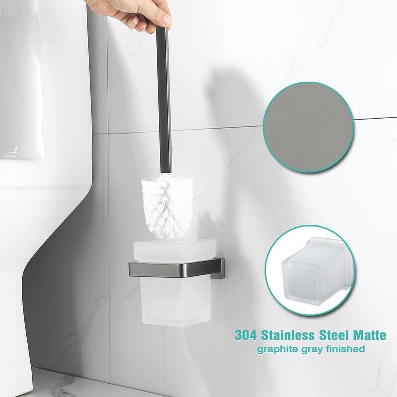 Wall-Mounted Toilet Brush and Holder with Glass Base