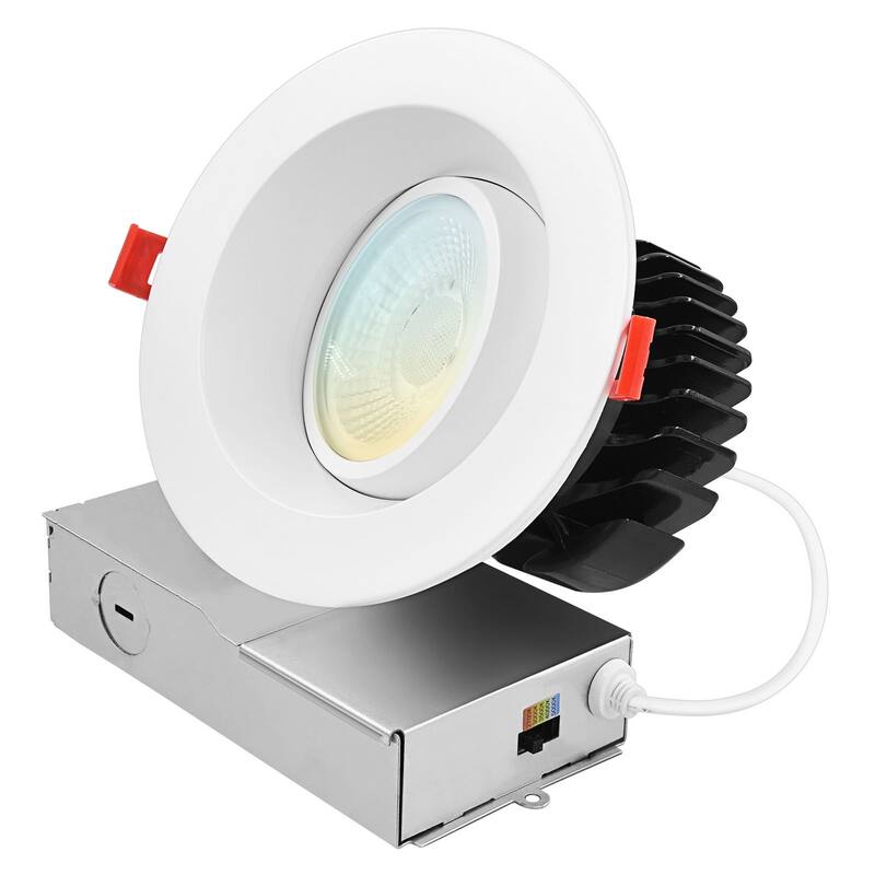 Luxrite 4 Inch Gimbal LED Recessed Light J-Box CRI90 18W 5CCT 2700K-5000K 1500 Lumens Dimmable IC Rated ETL - Color Temperature Selectable 27K/30K/35K/40K/50K