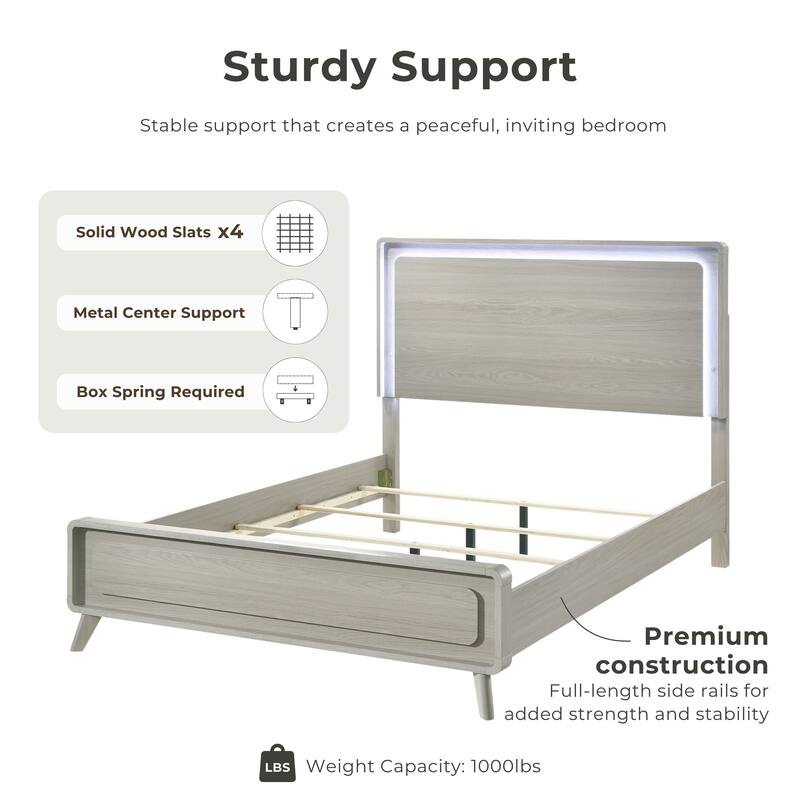 Furniture of America Thalia Modern Grey Wood Panel Bed with LED on Headboard