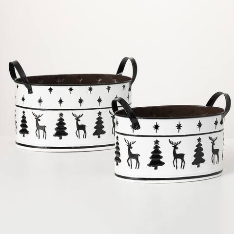 B&W Winter Motif Planter - Set of 2
