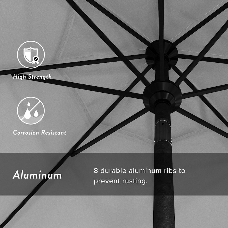 California Umbrella 9-foot Round Crank Lift, Push ButtonTilt, Black Frame Finish, Aluminum Patio Umbrella with Sunbrella Fabric