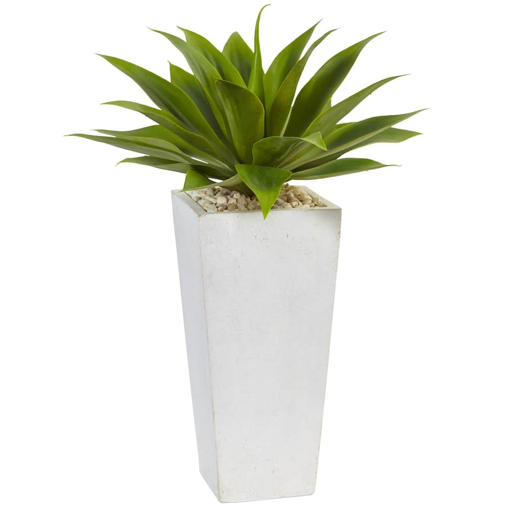 25" Artificial Agave Plant in White Planter
