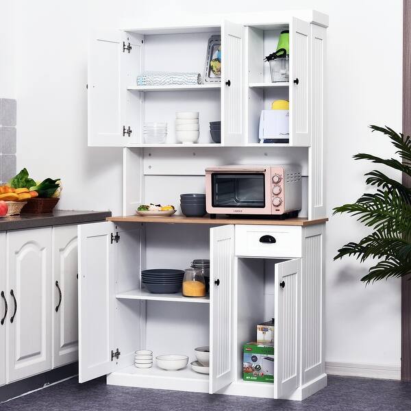 Shop Homcom 71 Wood Kitchen Pantry Storage Cabinet Microwave Oven Stand With Storage White Oak Grain Overstock 31486110