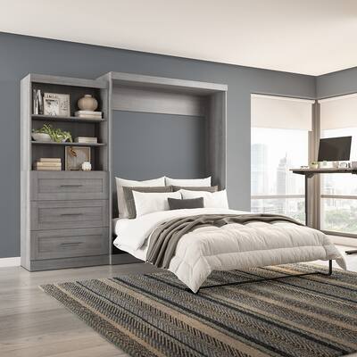 Pur Queen Murphy Bed and Shelving Unit with Drawers (101W) by Bestar