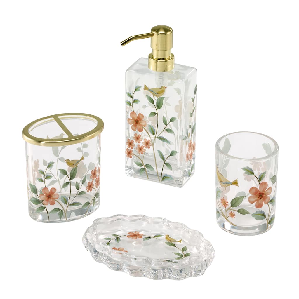 Avanti Pretty Birds 4-Piece Bath Accessory Set - 4 Pc Accessory Set