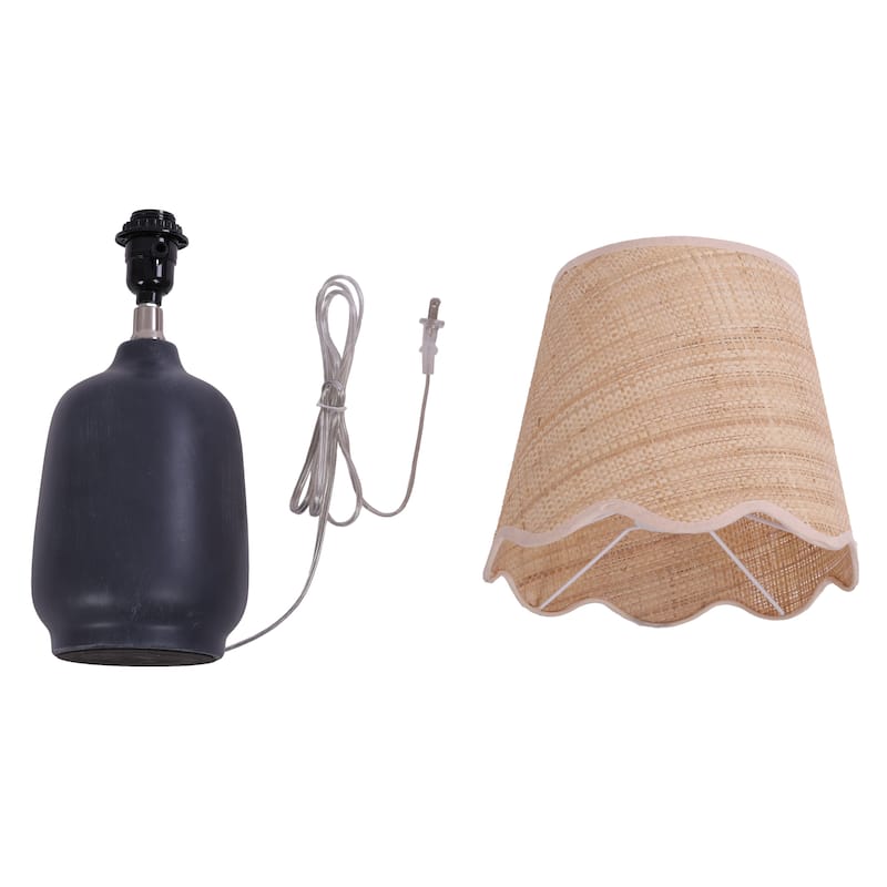 2 Pack Rustic Ceramic Accent Table Lamp with Raffia Shade