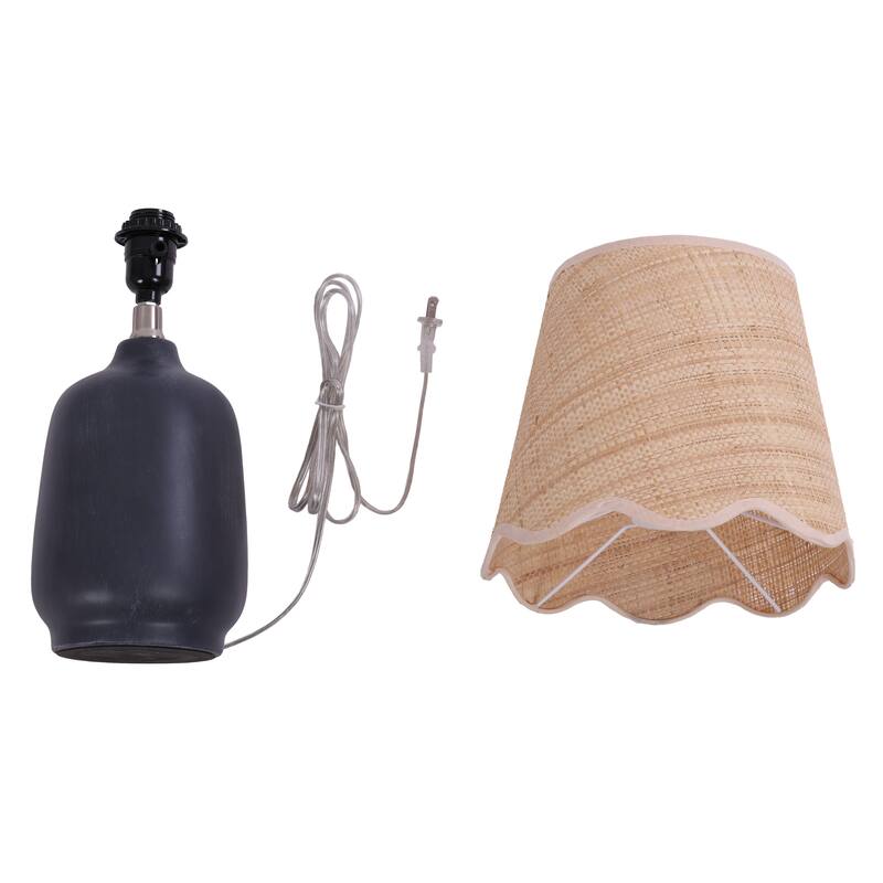 Rustic Ceramic Accent Table Lamp with Raffia Shade