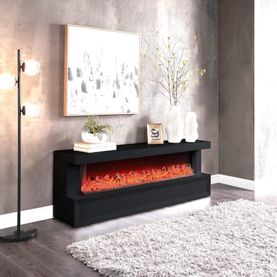 Dorian 71"W Wood Finish TV Stand with Fireplace and Speaker