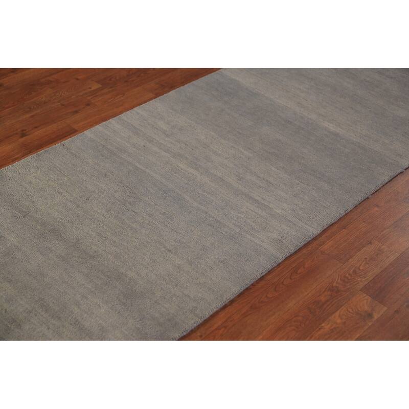 Gray Gabbeh Oriental Runner Rug Hand-Knotted Wool Carpet - 2'8" x 9'1"