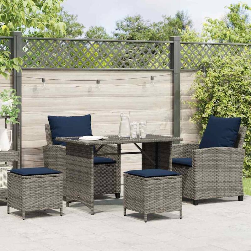 vidaXL Garden Sofa Set Grey, Navy blue PE rattan and powder-coated steel - 25.2 x 28.1 x 31.1 in