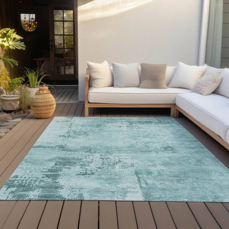 Machine Washable Indoor/ Outdoor Abstract Modern Chantille Rug