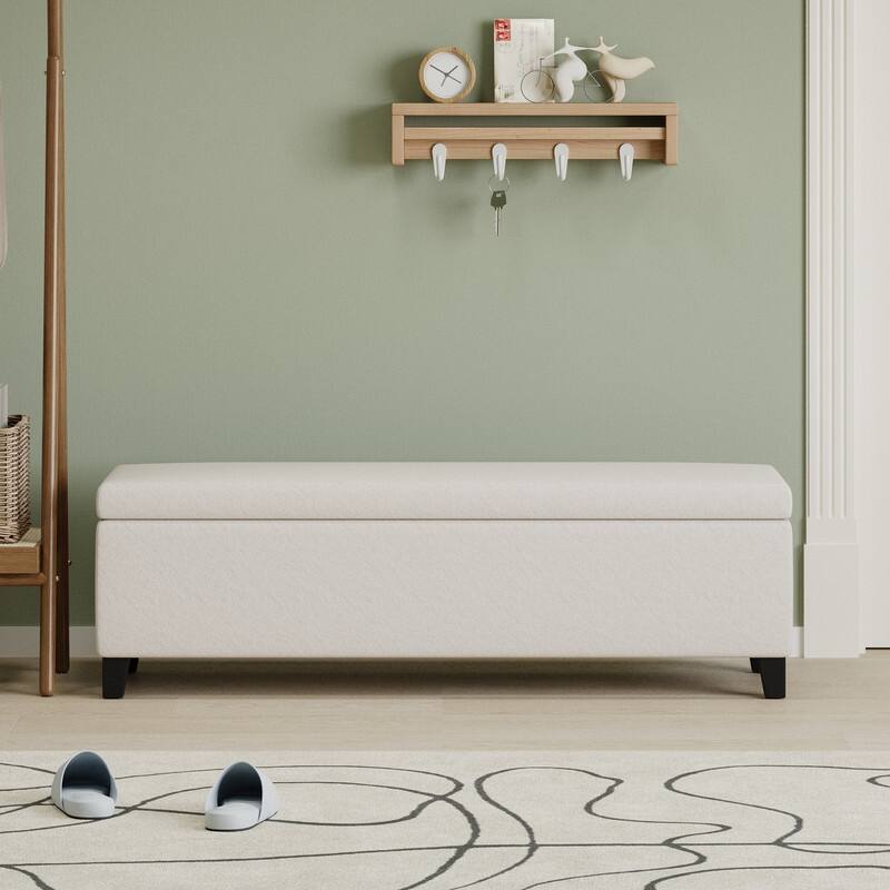 White Modern Tufted Top Upholstered Storage Bench - White