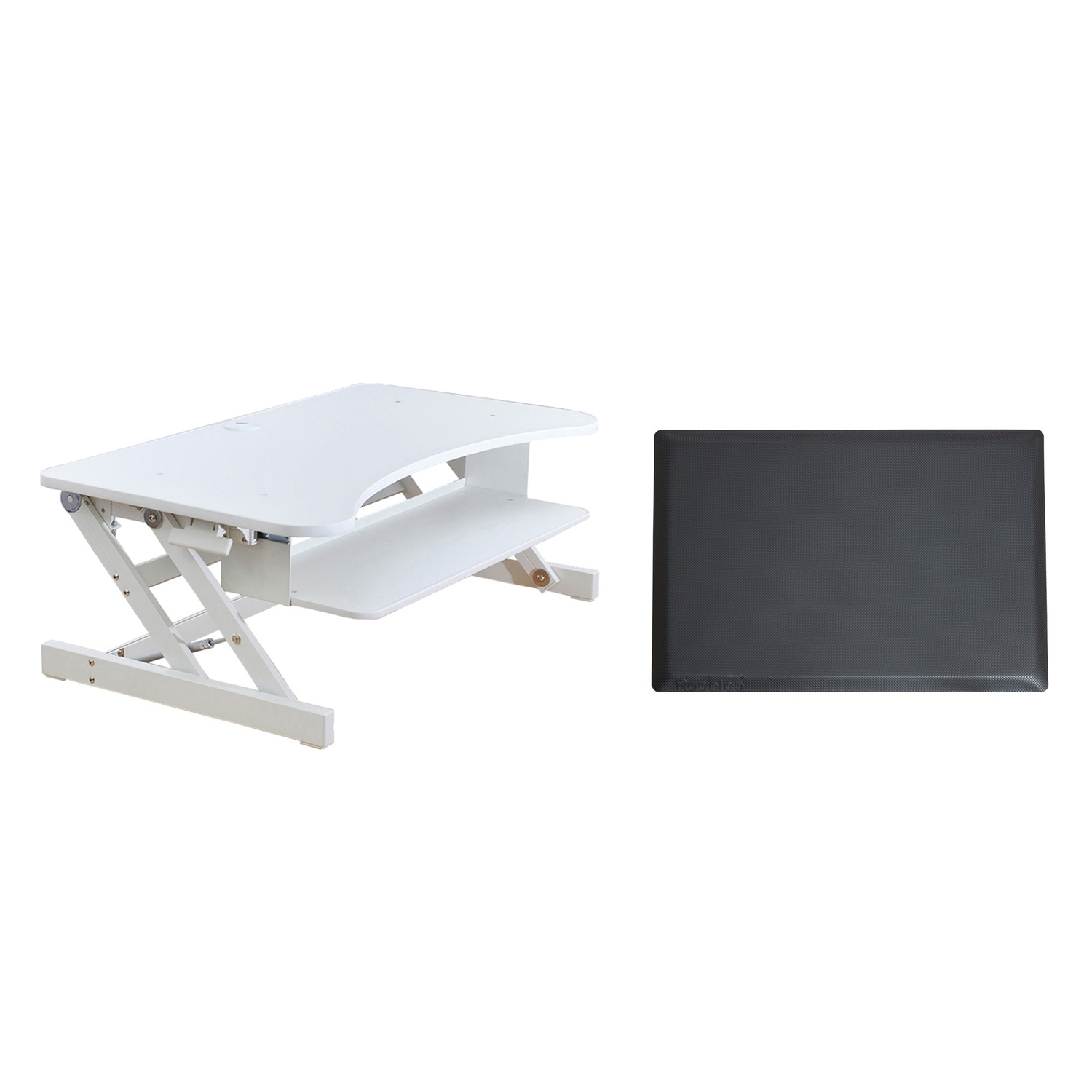 Rocelco 37.5 in. W White Deluxe Height Adjustable Standing Desk Converter with Anti Fatigue Mat and Deep Keyboard Tray