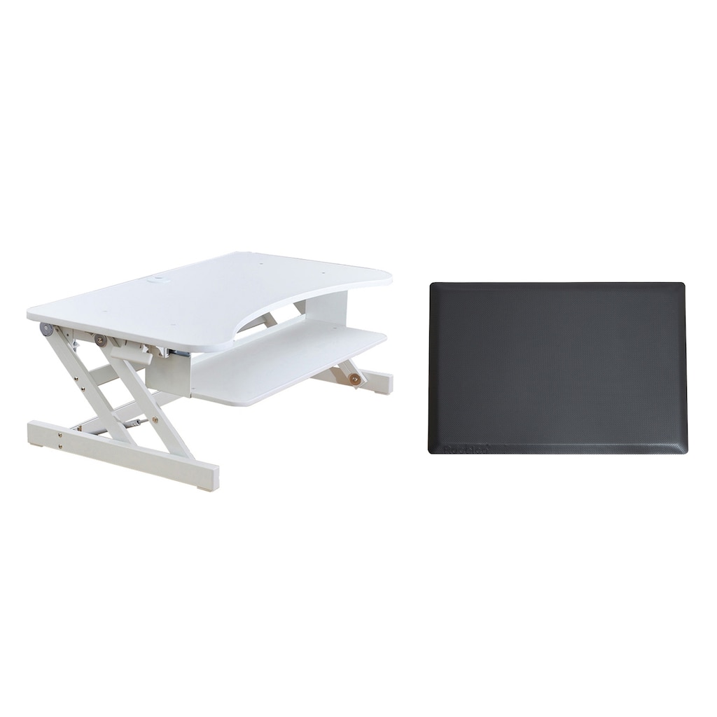 Rocelco 37.5 in. W White Deluxe Height Adjustable Standing Desk Converter with Anti Fatigue Mat and Deep Keyboard Tray