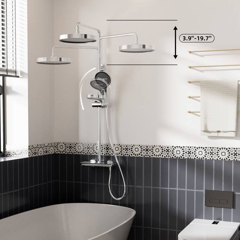 Modland 3-Function 11" Rainfall Shower System, Adjustable Slide Bar, 1.59GPM, Brushed Gold/Chrome