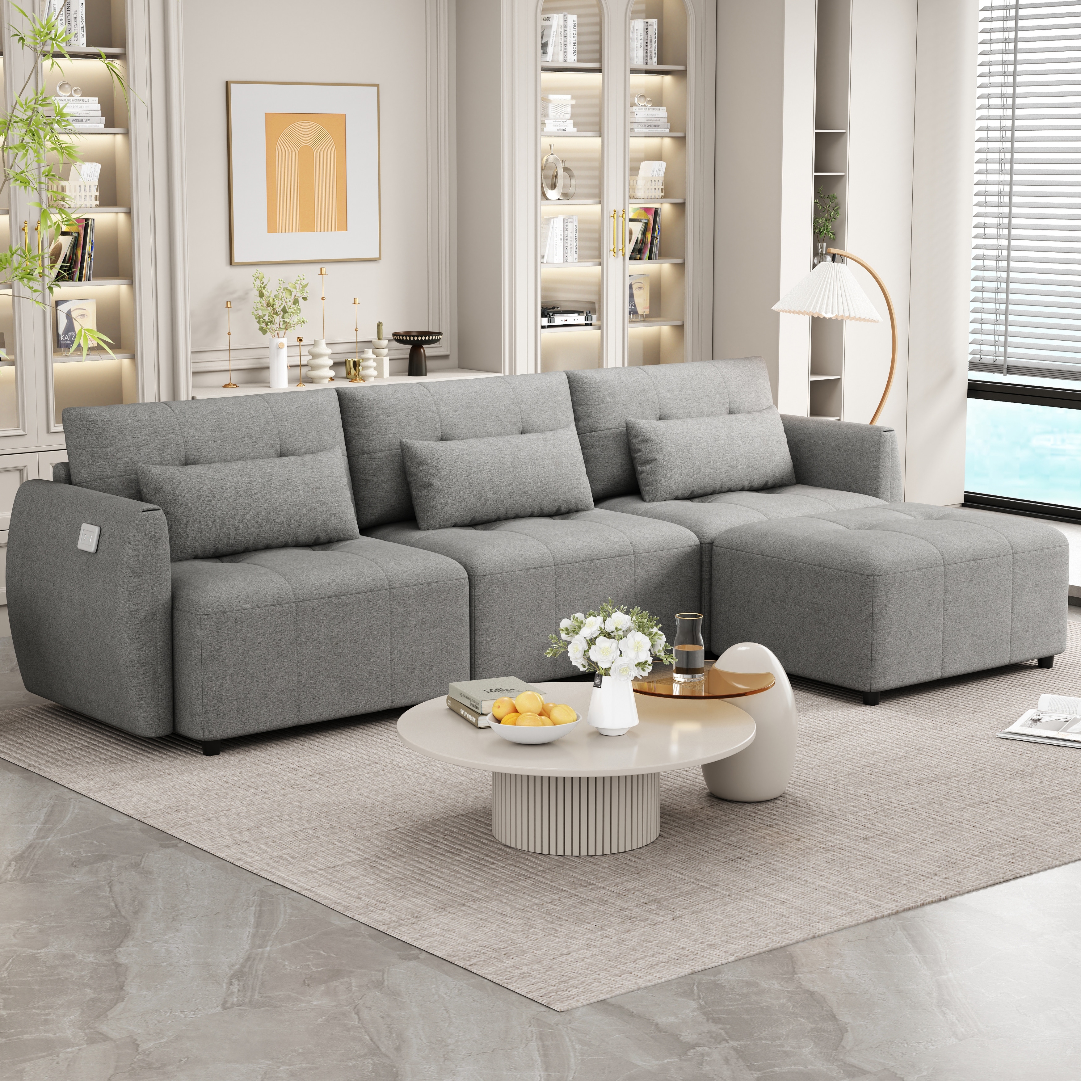 Convertible Sectional Sofa Couch 3-Seat L-Shaped Chenille