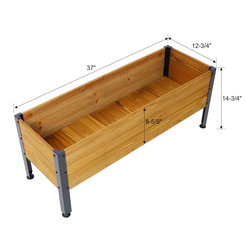 Anmytek Elevated Wooden Planter Box with Metal Legs, Weather Resistant Natural Wood, Adjustable Feet,Raised Garden Bed for Patio