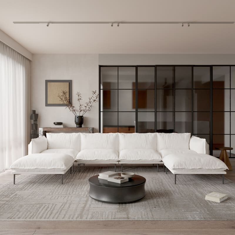 Modern Minimalist Upholstered Couches, 147" 4-Seater Cloud Modular Sectional Sofa with 2 Ottoman,U Shaped Couch for Living Room - 4 seats+2 ottoman(beige)