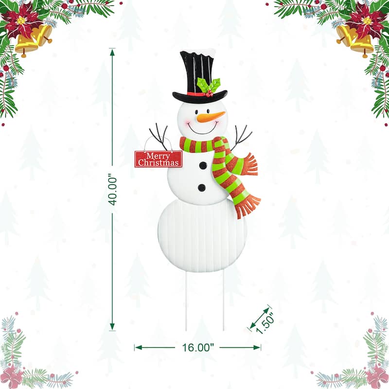 Glitzhome Christmas Metal Nutcraker Snowman Santa Garden Yard Stakes Wall Decor