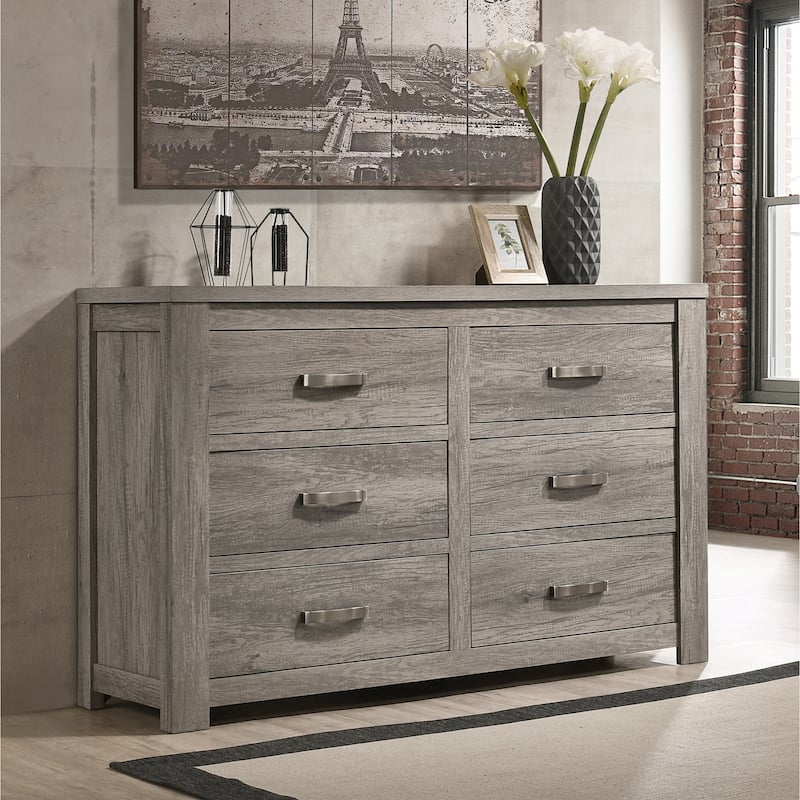 Roundhill Furniture Floren Contemporary Weathered Gray Wood 6-Drawer Dresser